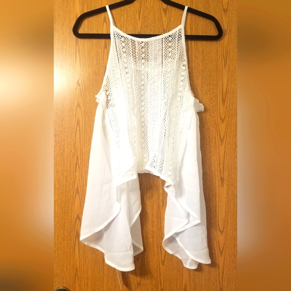 NWT White Crochet High-Low Tank Top Size Small